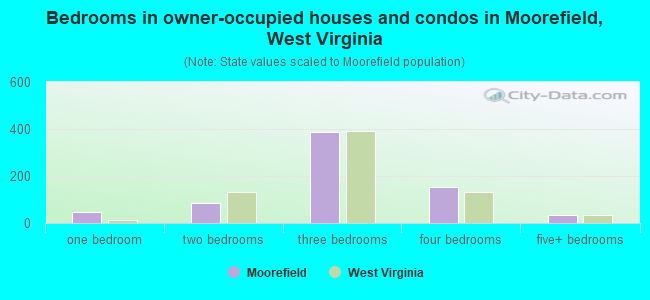 Bedrooms in owner-occupied houses and condos in Moorefield, West Virginia