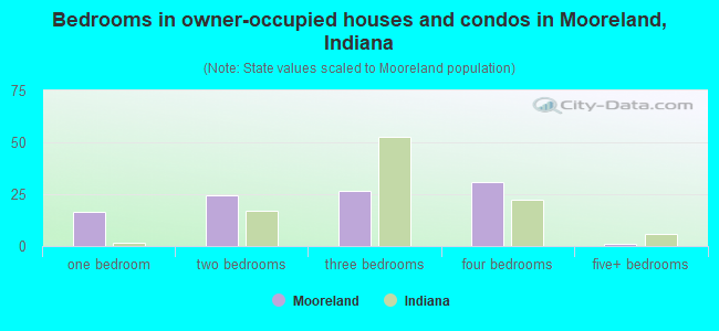 Bedrooms in owner-occupied houses and condos in Mooreland, Indiana