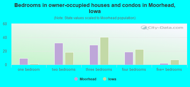 Bedrooms in owner-occupied houses and condos in Moorhead, Iowa