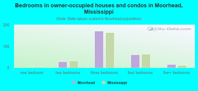 Bedrooms in owner-occupied houses and condos in Moorhead, Mississippi