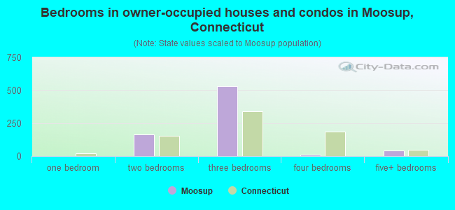 Bedrooms in owner-occupied houses and condos in Moosup, Connecticut