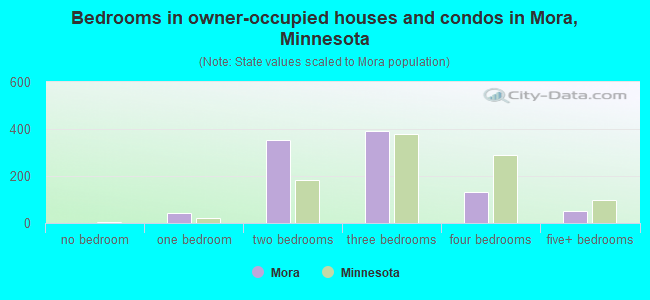 Bedrooms in owner-occupied houses and condos in Mora, Minnesota