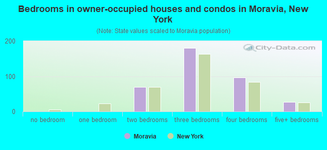 Bedrooms in owner-occupied houses and condos in Moravia, New York