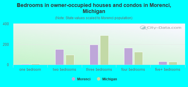 Bedrooms in owner-occupied houses and condos in Morenci, Michigan