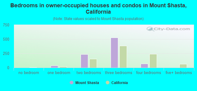 Bedrooms in owner-occupied houses and condos in Mount Shasta, California