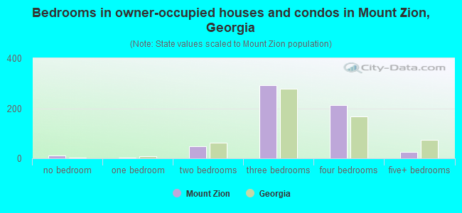 Bedrooms in owner-occupied houses and condos in Mount Zion, Georgia