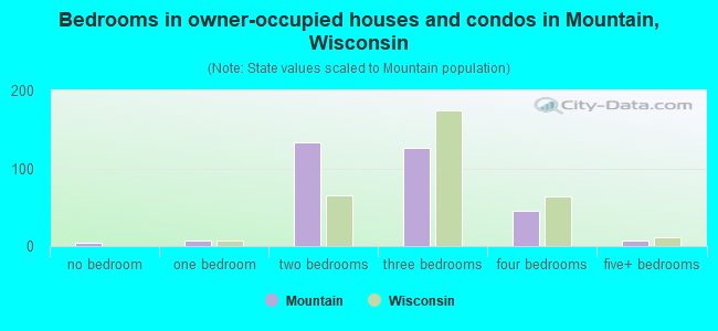 Bedrooms in owner-occupied houses and condos in Mountain, Wisconsin