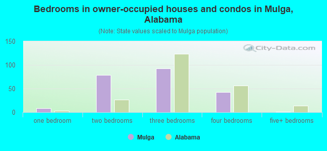 Bedrooms in owner-occupied houses and condos in Mulga, Alabama