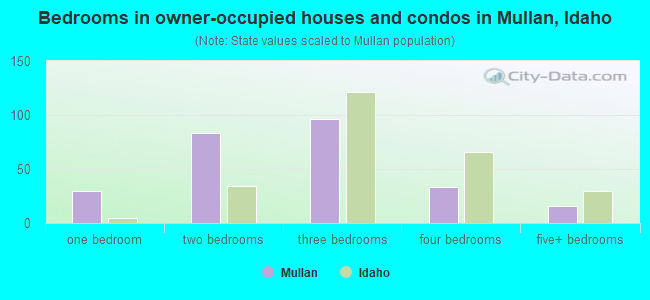 Bedrooms in owner-occupied houses and condos in Mullan, Idaho