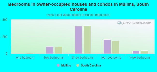 Bedrooms in owner-occupied houses and condos in Mullins, South Carolina