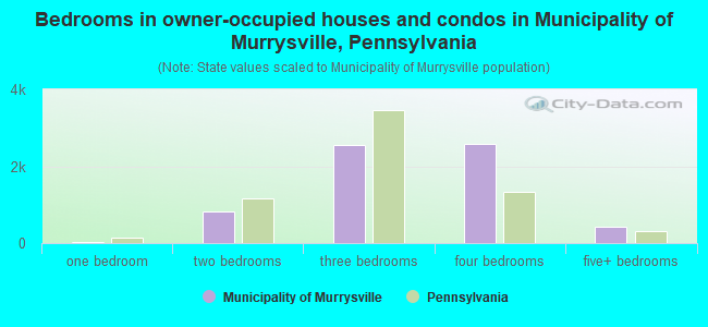 Bedrooms in owner-occupied houses and condos in Municipality of Murrysville, Pennsylvania