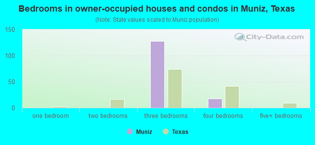Bedrooms in owner-occupied houses and condos in Muniz, Texas