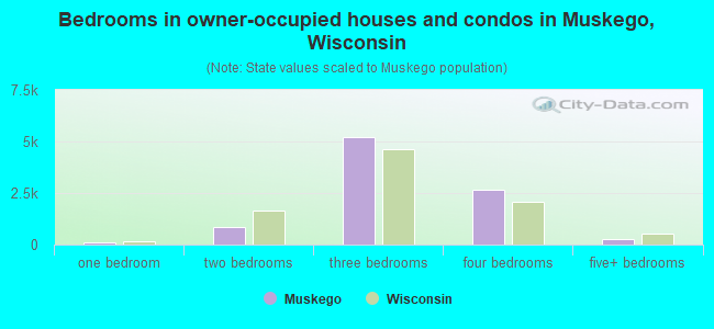 Bedrooms in owner-occupied houses and condos in Muskego, Wisconsin