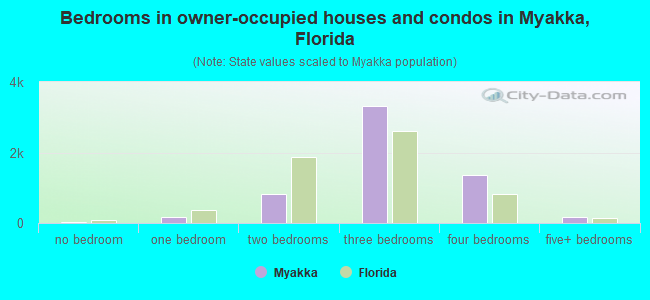 Bedrooms in owner-occupied houses and condos in Myakka, Florida
