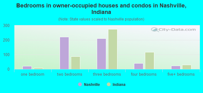 Bedrooms in owner-occupied houses and condos in Nashville, Indiana