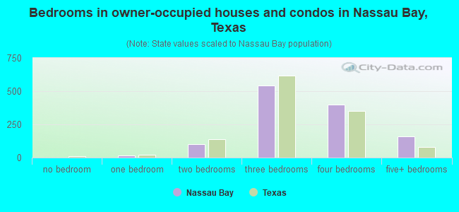 Bedrooms in owner-occupied houses and condos in Nassau Bay, Texas