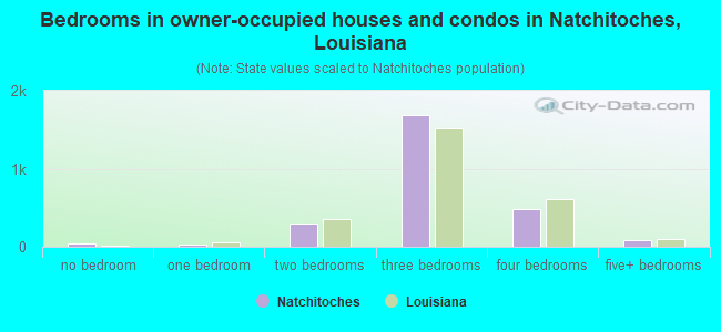 Bedrooms in owner-occupied houses and condos in Natchitoches, Louisiana