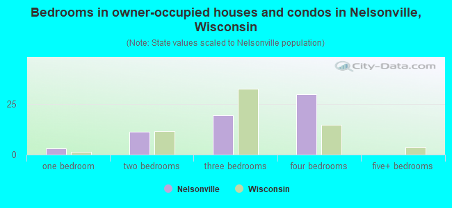 Bedrooms in owner-occupied houses and condos in Nelsonville, Wisconsin