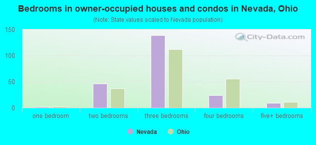 Bedrooms in owner-occupied houses and condos in Nevada, Ohio
