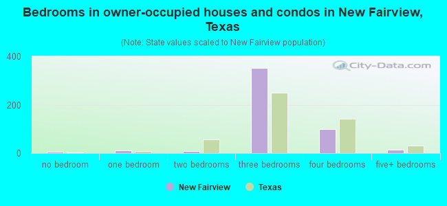 Bedrooms in owner-occupied houses and condos in New Fairview, Texas