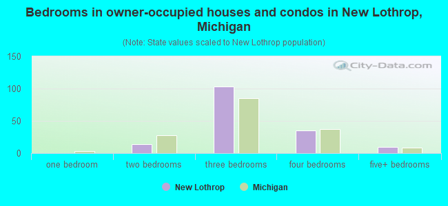 Bedrooms in owner-occupied houses and condos in New Lothrop, Michigan