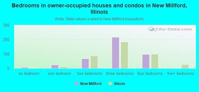 Bedrooms in owner-occupied houses and condos in New Millford, Illinois