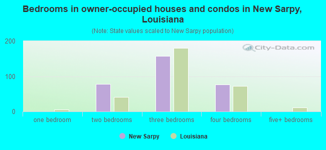 Bedrooms in owner-occupied houses and condos in New Sarpy, Louisiana