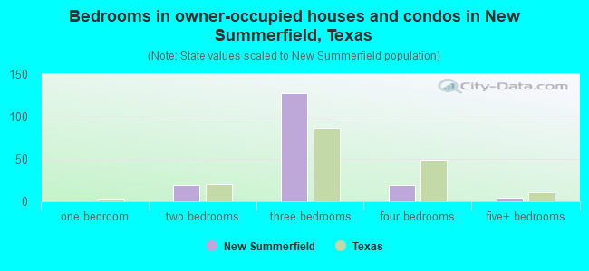 Bedrooms in owner-occupied houses and condos in New Summerfield, Texas