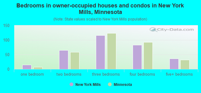 Bedrooms in owner-occupied houses and condos in New York Mills, Minnesota