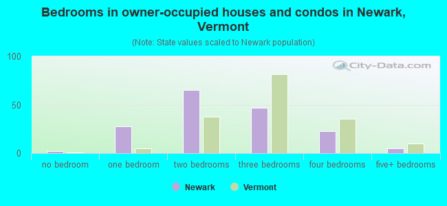 Bedrooms in owner-occupied houses and condos in Newark, Vermont