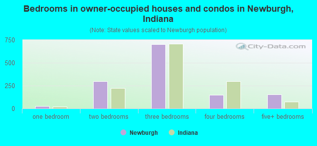 Bedrooms in owner-occupied houses and condos in Newburgh, Indiana