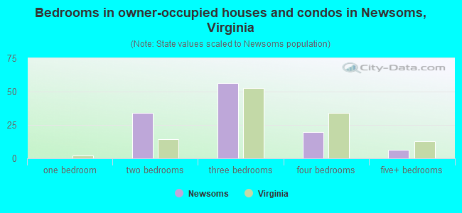 Bedrooms in owner-occupied houses and condos in Newsoms, Virginia