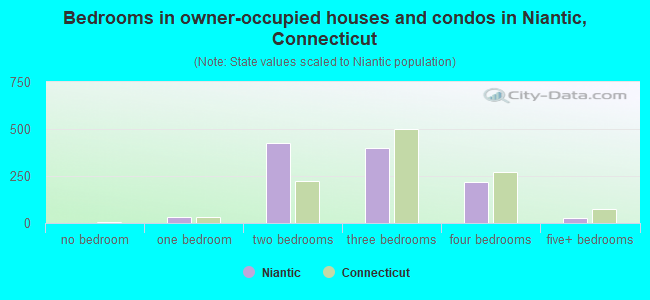 Bedrooms in owner-occupied houses and condos in Niantic, Connecticut