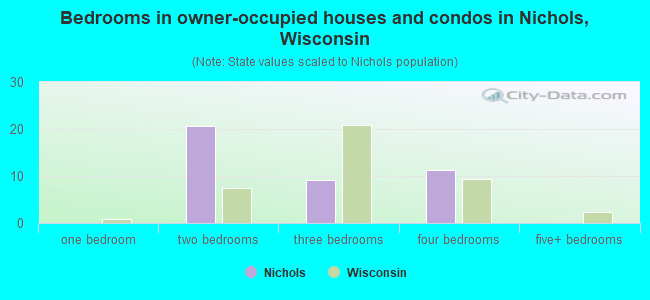 Bedrooms in owner-occupied houses and condos in Nichols, Wisconsin
