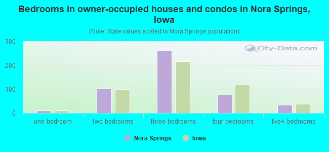 Bedrooms in owner-occupied houses and condos in Nora Springs, Iowa