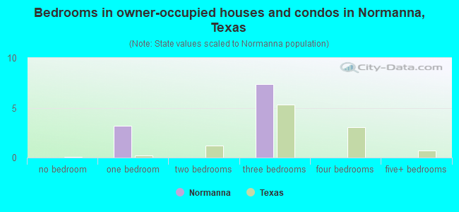 Bedrooms in owner-occupied houses and condos in Normanna, Texas