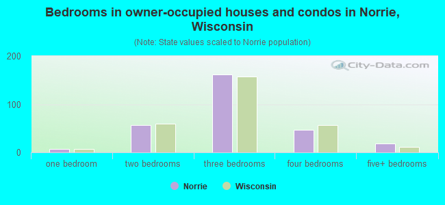 Bedrooms in owner-occupied houses and condos in Norrie, Wisconsin