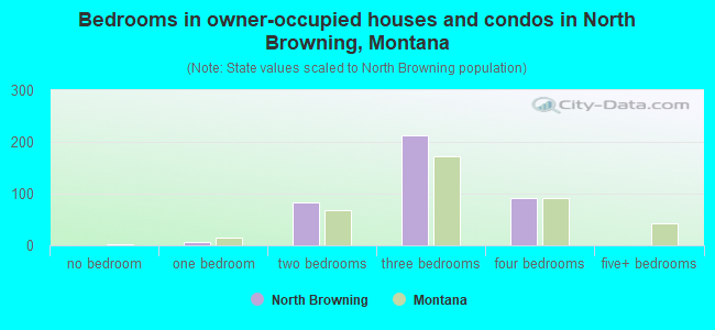 Bedrooms in owner-occupied houses and condos in North Browning, Montana