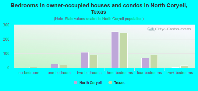 Bedrooms in owner-occupied houses and condos in North Coryell, Texas