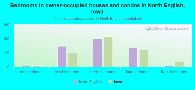 Bedrooms in owner-occupied houses and condos in North English, Iowa