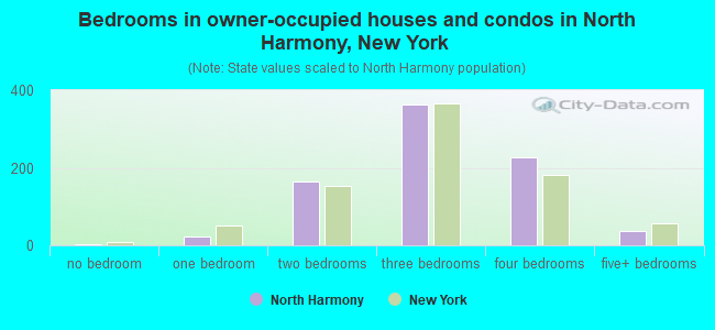 Bedrooms in owner-occupied houses and condos in North Harmony, New York