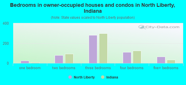 Bedrooms in owner-occupied houses and condos in North Liberty, Indiana