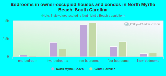 Bedrooms in owner-occupied houses and condos in North Myrtle Beach, South Carolina