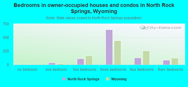 Bedrooms in owner-occupied houses and condos in North Rock Springs, Wyoming