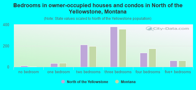 Bedrooms in owner-occupied houses and condos in North of the Yellowstone, Montana