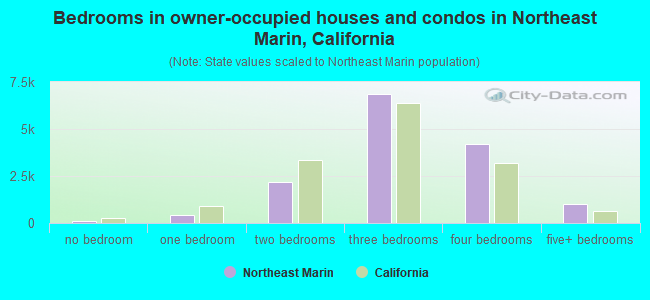 Bedrooms in owner-occupied houses and condos in Northeast Marin, California