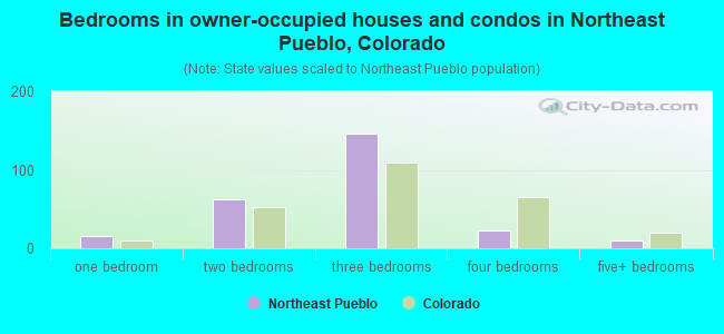 Bedrooms in owner-occupied houses and condos in Northeast Pueblo, Colorado