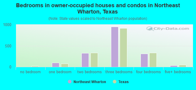 Bedrooms in owner-occupied houses and condos in Northeast Wharton, Texas