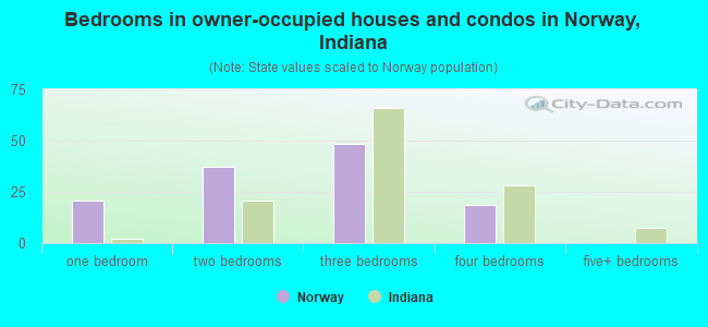 Bedrooms in owner-occupied houses and condos in Norway, Indiana