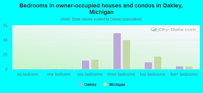 Bedrooms in owner-occupied houses and condos in Oakley, Michigan